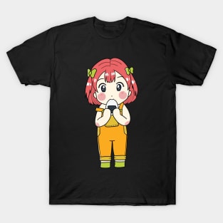 Kawaii Chibi Anime Girl eating a rice ball T-Shirt